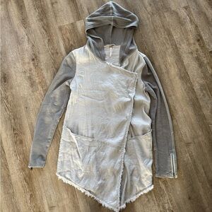 Free People Gray and Cream Hooded Jacket
